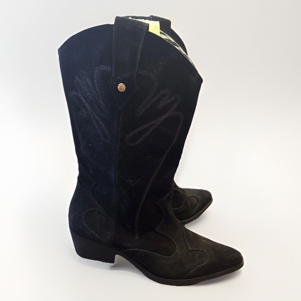 Manila Grace Black Western Suede Boots Size EU 41 US 10 Italy Zebra Interior